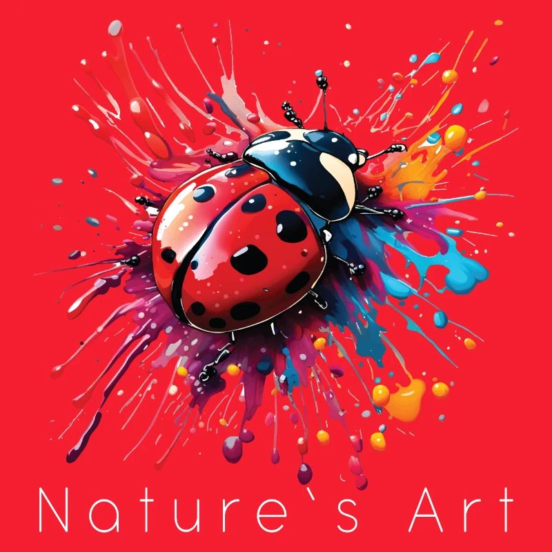 Conception de coccinelle colorée, art de la nature, texte blanc