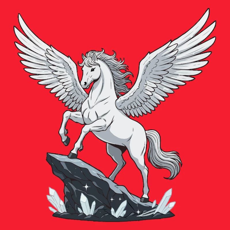 Weißer Pegasus auf Kristallfelsen