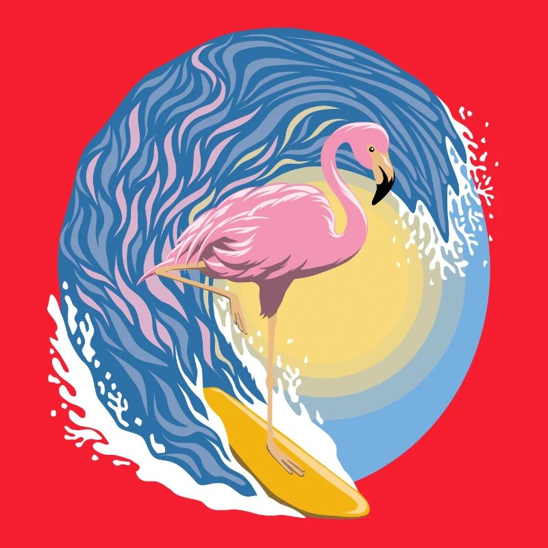 Flamant rose surfeur