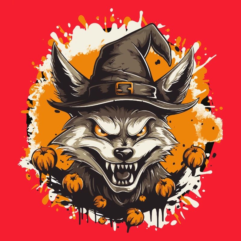Waldwolf mit Halloweenhut