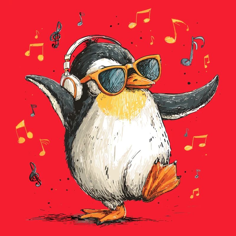 Penguin DJ mit Kopfhörern