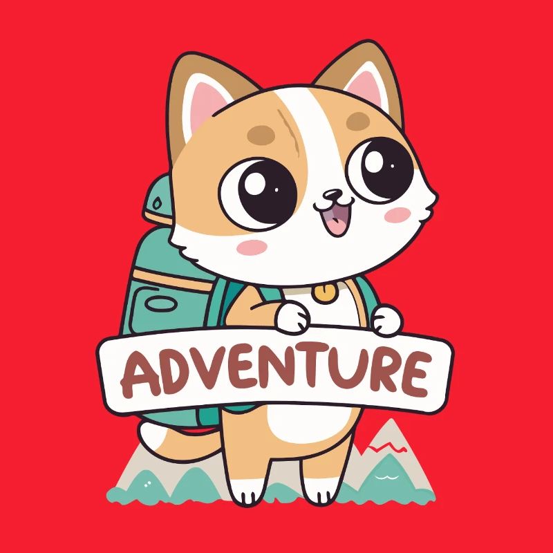 Chat aventurier mignon et sac à dos