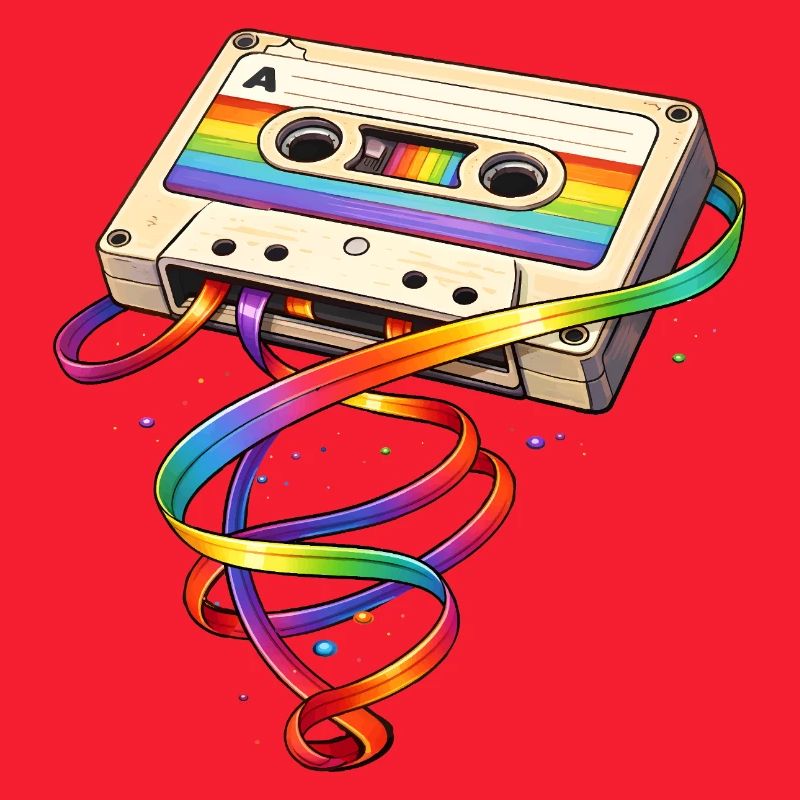 Retro Kassette mit Regenbogen Band  