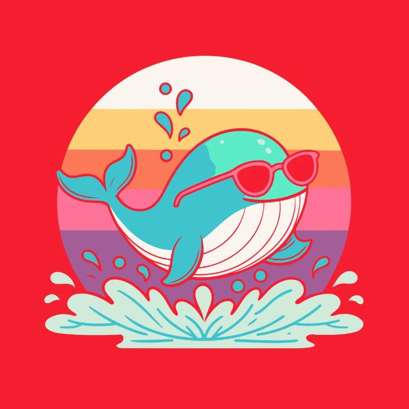 Whale Surf Retro Rainbow