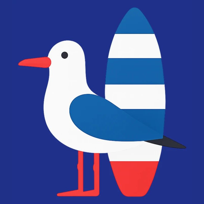 Möwe mit Surfbrett