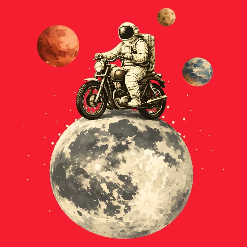 Astronaute à moto traverse la lune