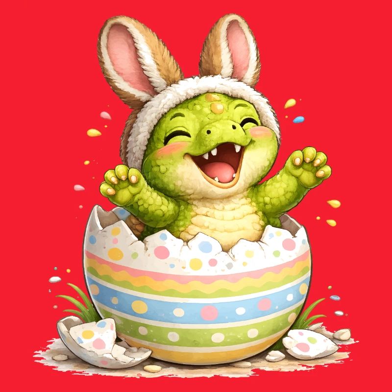 Baby Dinosaur with Bunny Ears in Easter Egg
