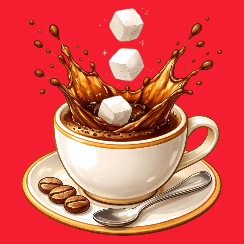 Coffee Splash Illustration with Sugar Cubes