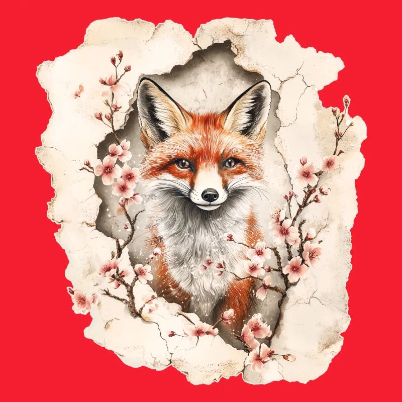 Fox with cherry blossoms