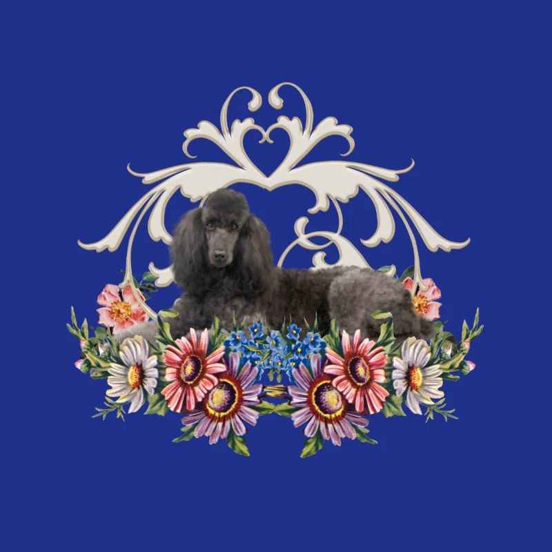 Caniche mignon avec des fleurs