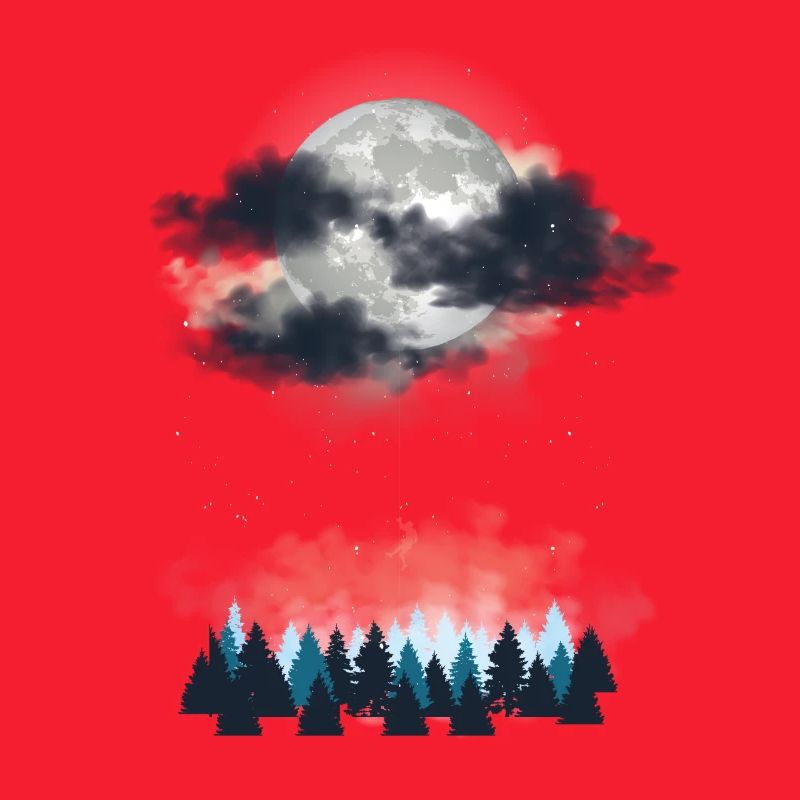 Mystical full moon over coniferous forest