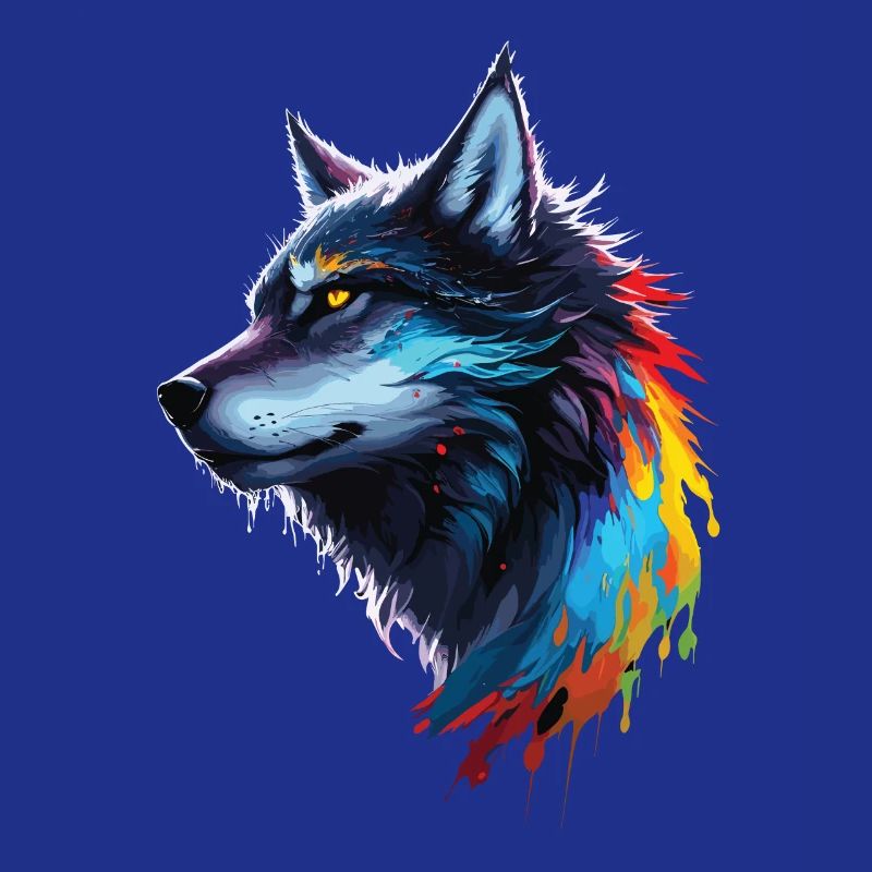 Loup aquarelle arcenciel éclaboussé