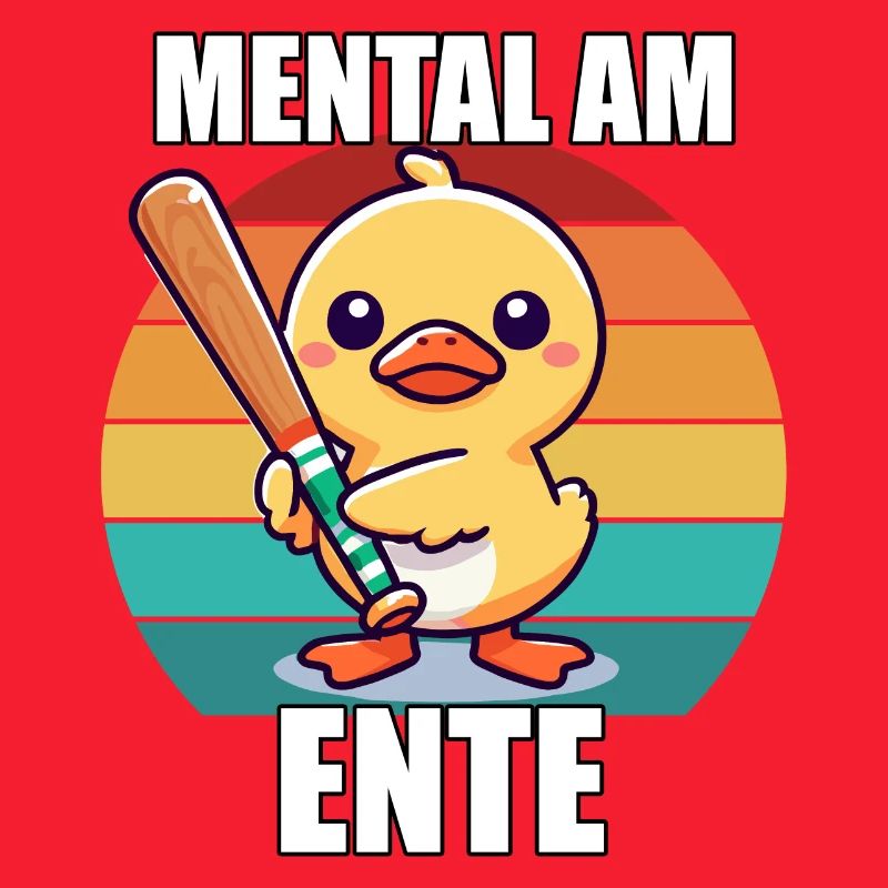 Mental At The End Cute Duck With Racket Retro