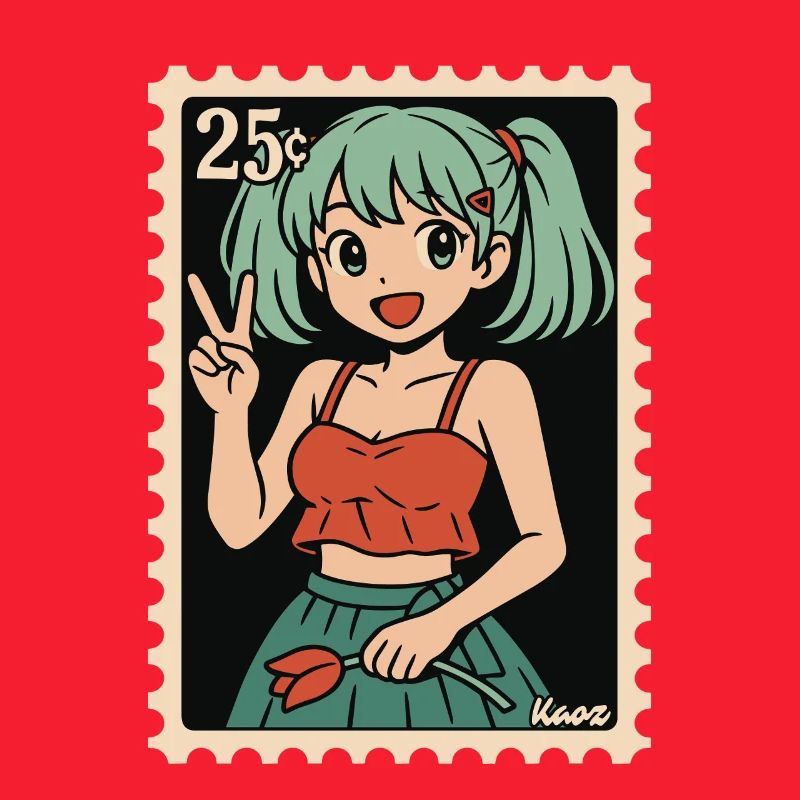 Illustration de cachet postal de fille d’anime