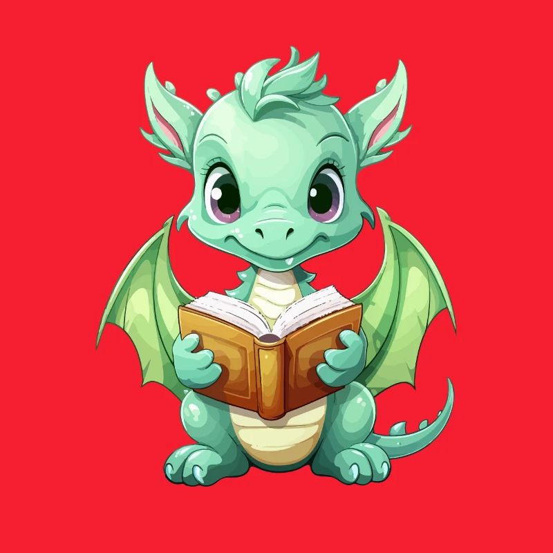 Doodle dragon with book