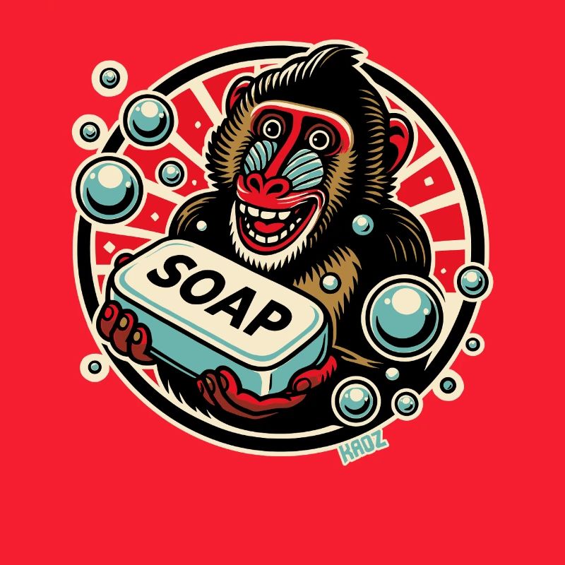 Mandrill Singe avec du savon