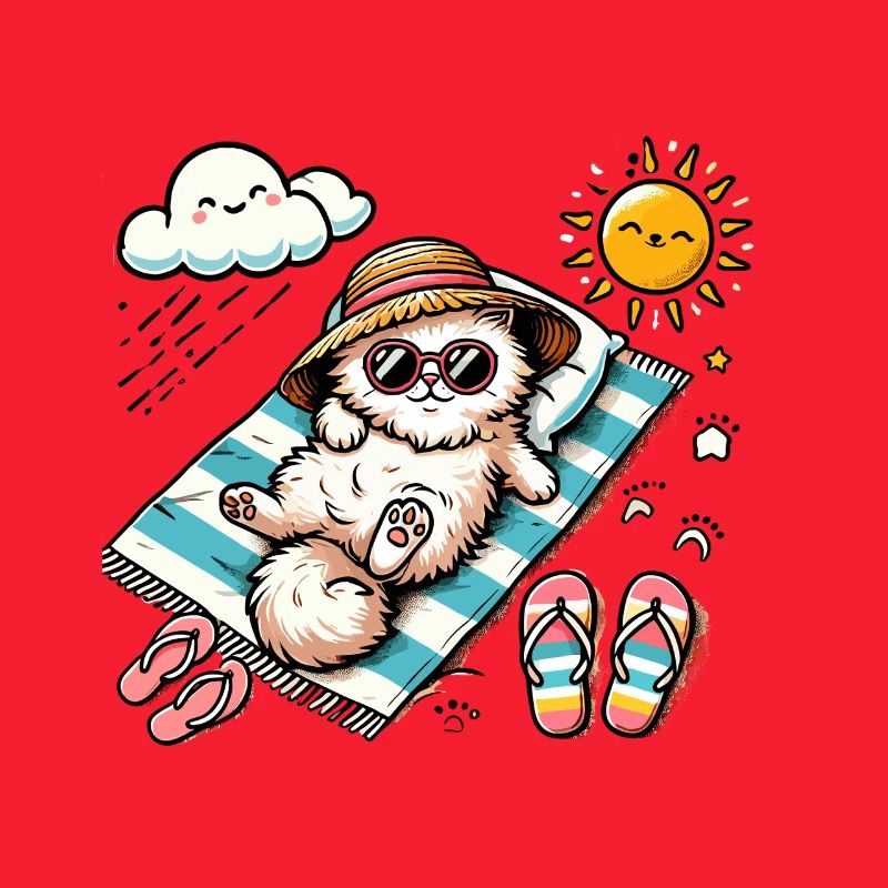 Beach Cat Relaxing Sun