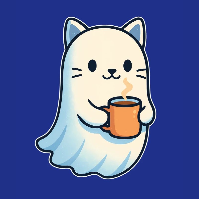 Coffee Ghost Cat with Mug