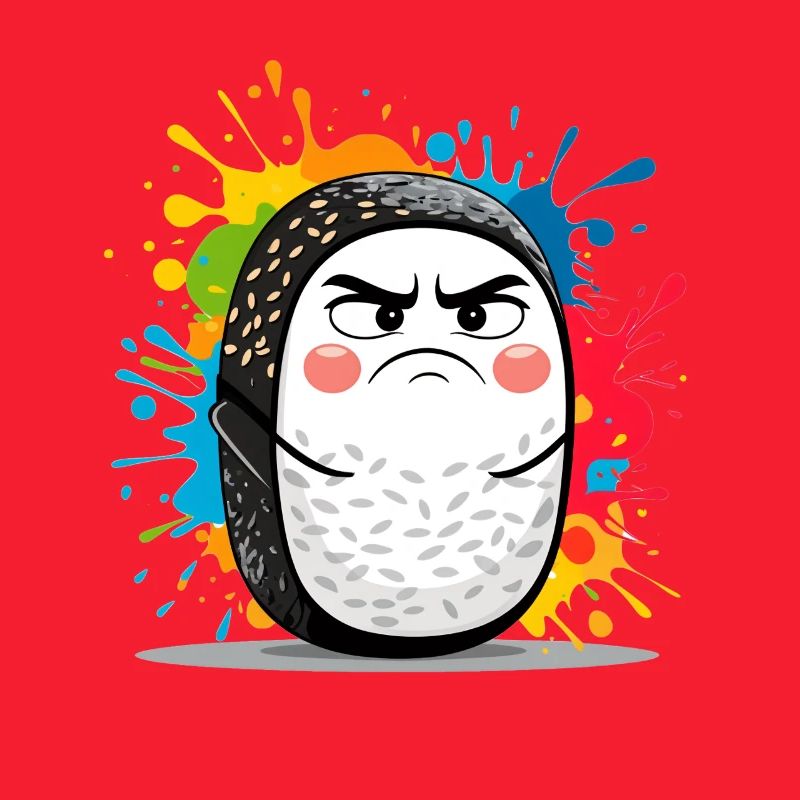 Wütender Sushi Roll mit Farbspritzern