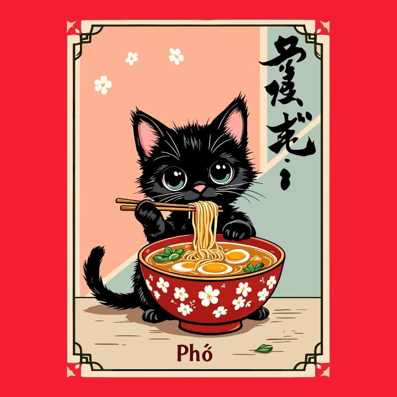 Kätzchen Pho Ramen Kunst