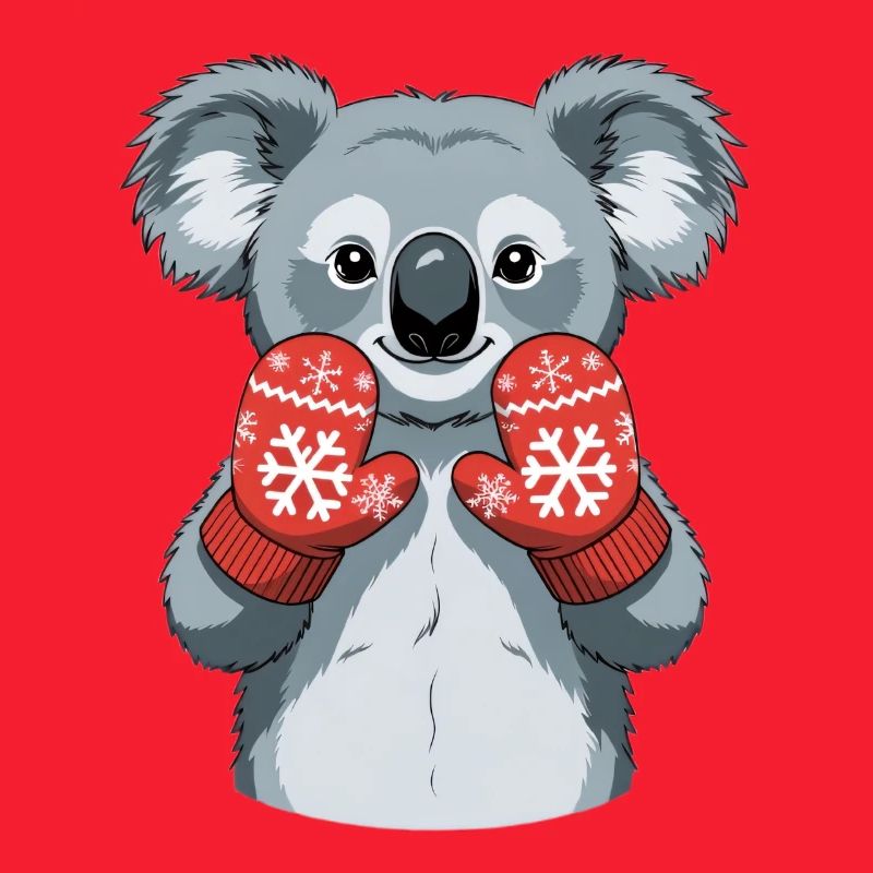 Winter koala with red gloves