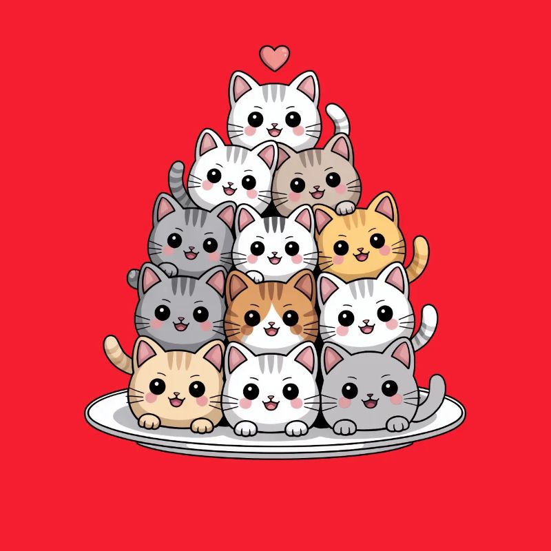 Cute Cat Stack With Heart Cartoon
