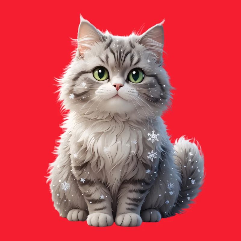 Winterfluff Katze mit Schneeflocken
