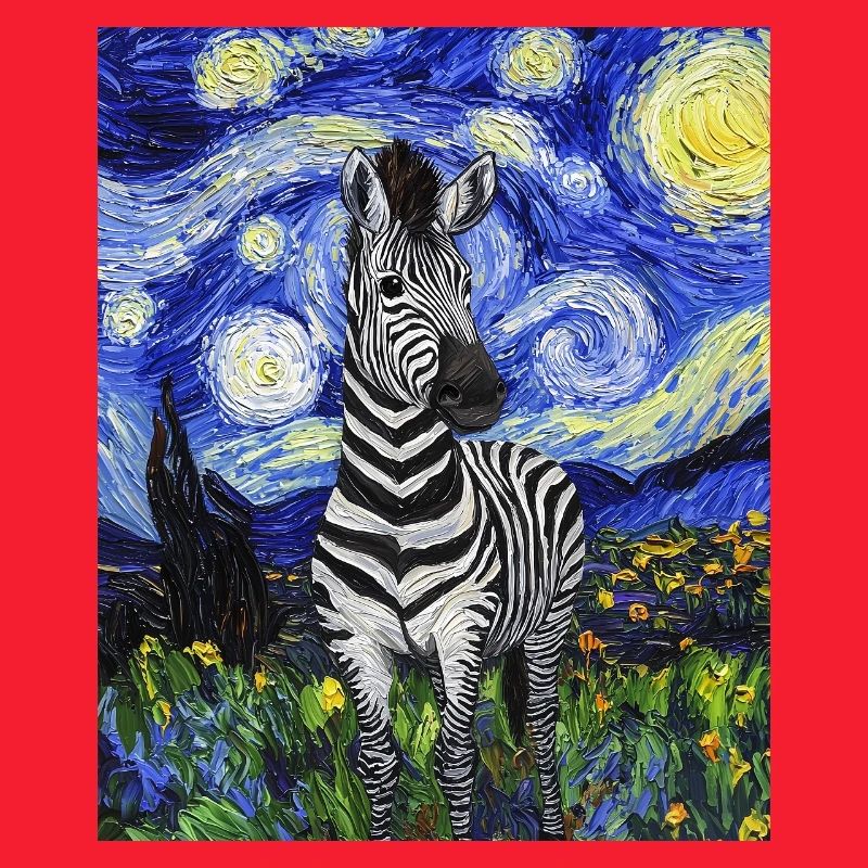 Zebra Van Gogh Style Starry Night