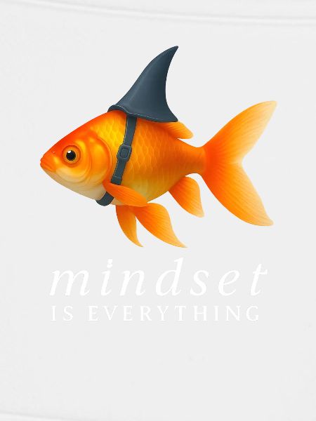 Mindset Goldfisch mit Helm, Motivationsspruch