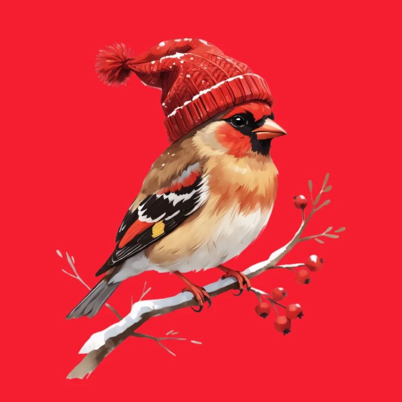 Winter Cardinal with Red Bobble Hat
