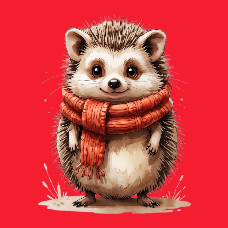 Hérisson d’hiver avec écharpe rouge