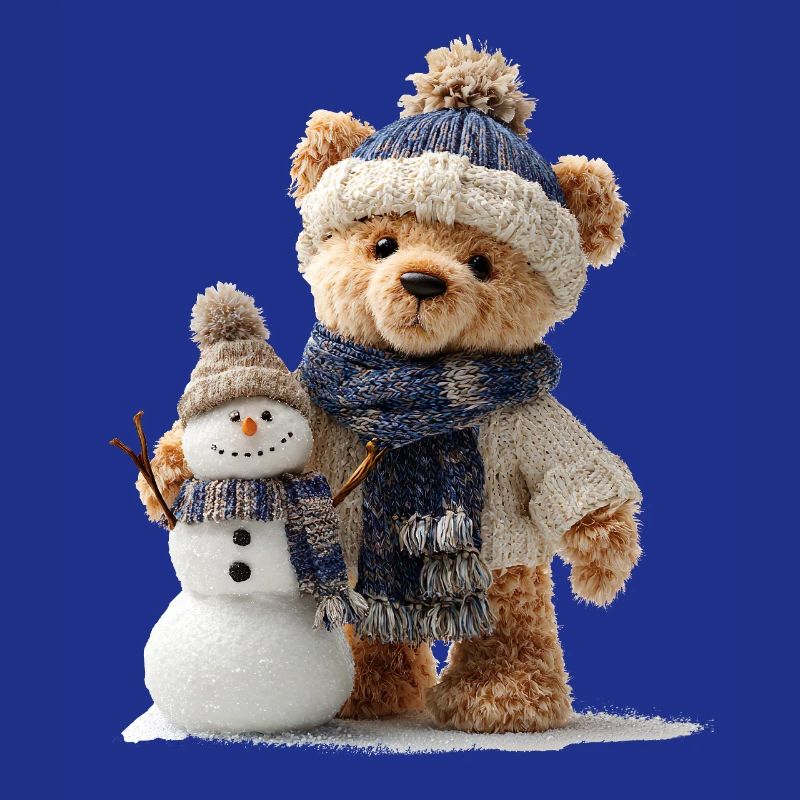 Teddybär baut einen Schneemann