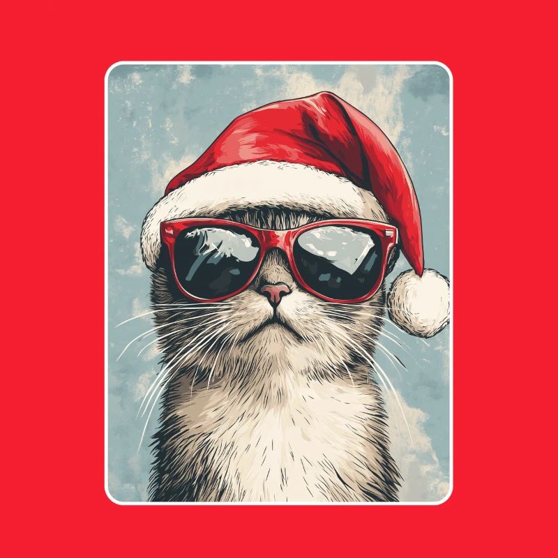 Cool Cat with Sunglasses Santa Hat