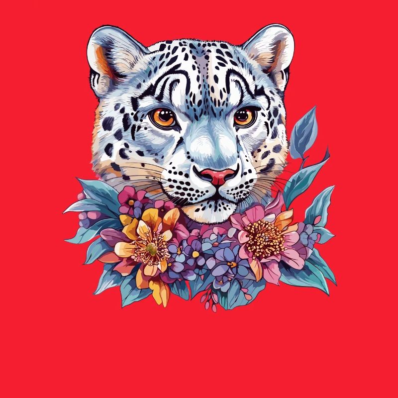 Tête de léopard avec couronne de fleurs