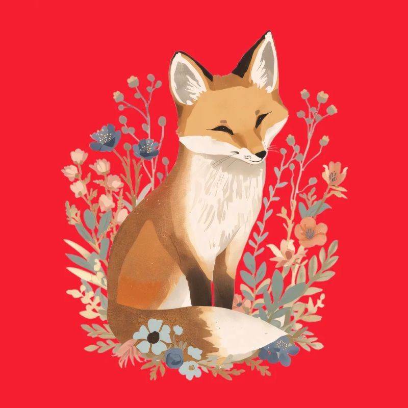 Illustration de renard fleuri avec de délicates fleurs sauvages