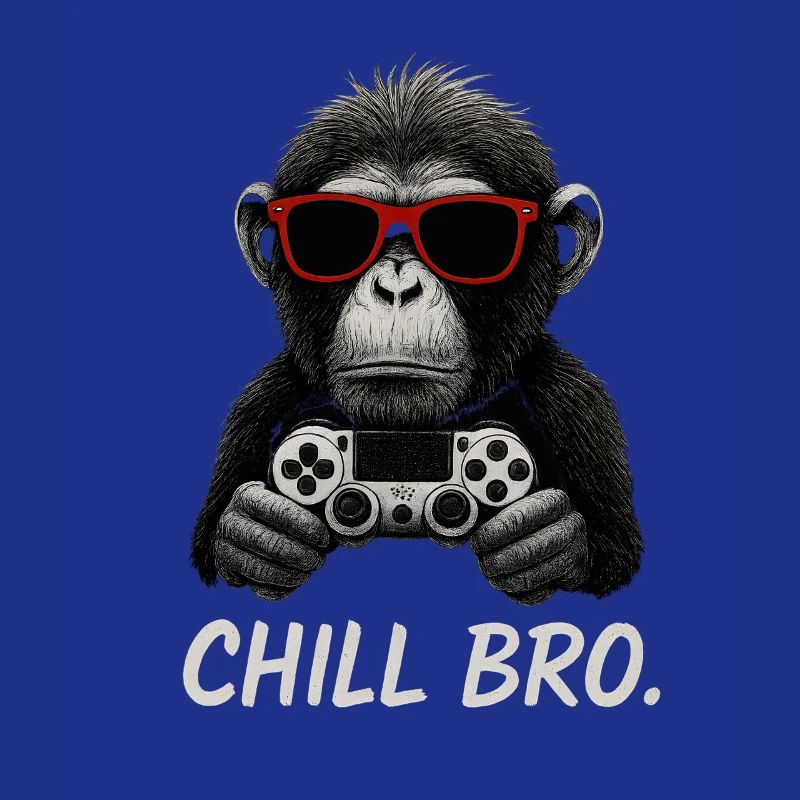 Gamer Affe mit Controller & Sonnenbrille Chill Bro