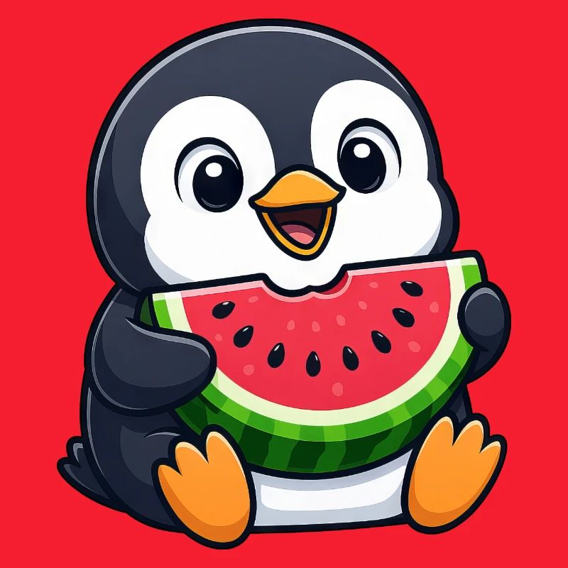 Dessin animé drôle de Pingouin avec Melon Fruit d’Été