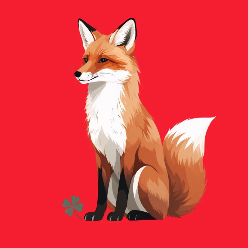 Sitzender Fuchs mit Kleeblatt
