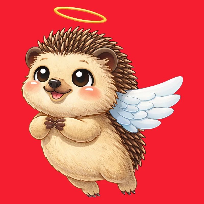 Ange de dessin animé hérisson mignon avec des ailes