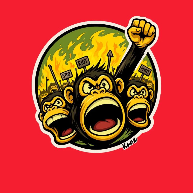 Angry Primates Monkeys Protest Cartoon