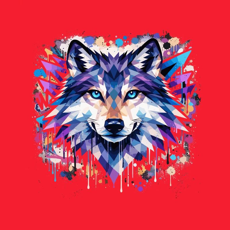 Polygon Wolf Graffiti – Bunter Wolf Kopf Urban Art