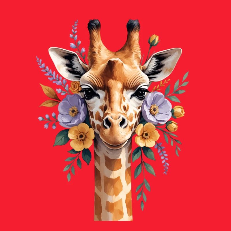 Girafe avec une couronne de fleurs