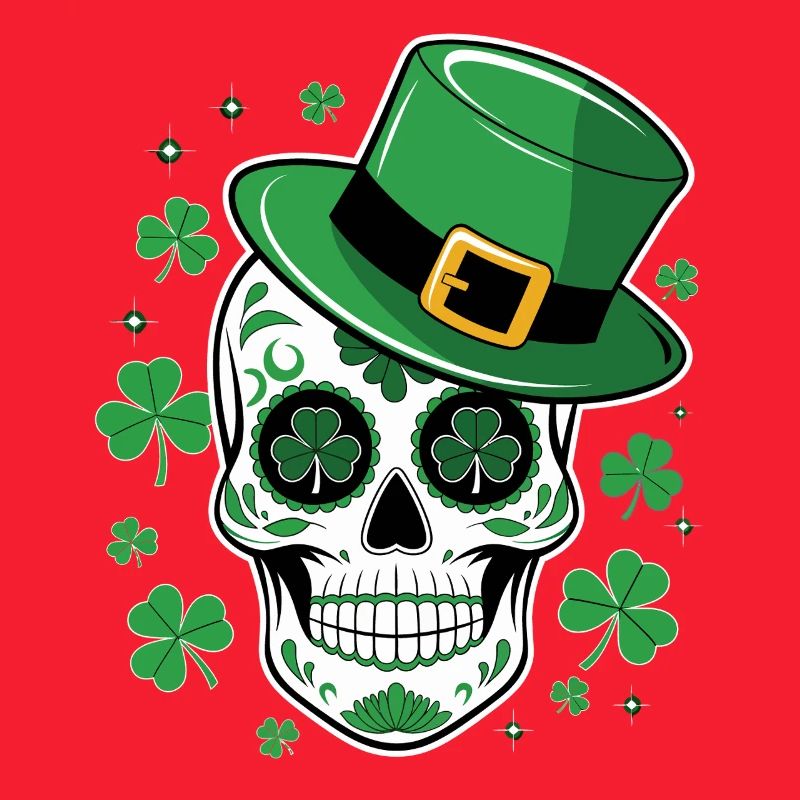 Crâne vert avec chapeau de saint Patrick