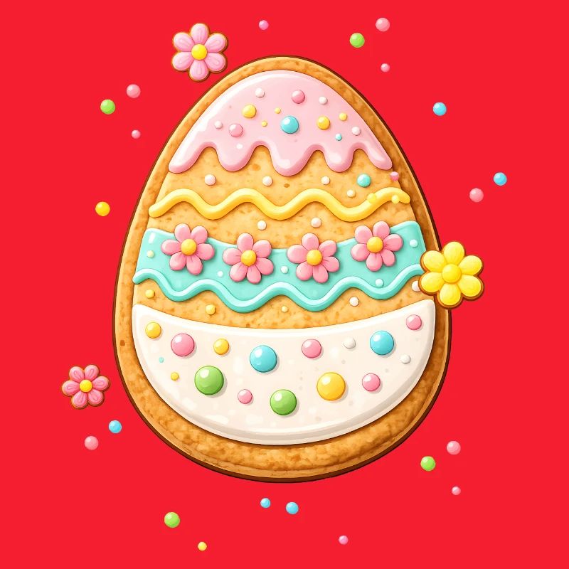 Œuf de Pâques décoré sous forme de cookie avec un glaçage coloré