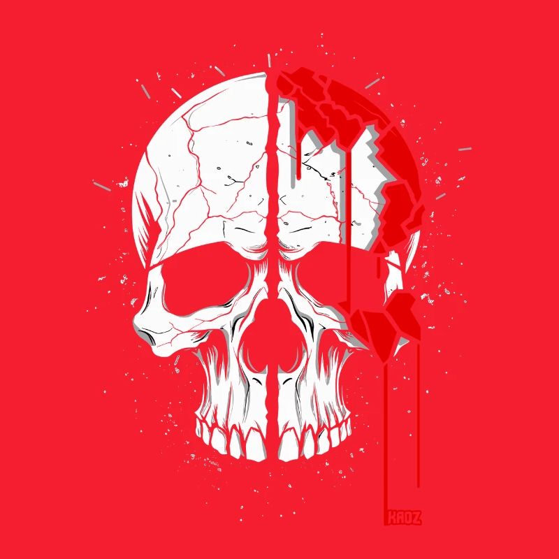 Split skull with red paint