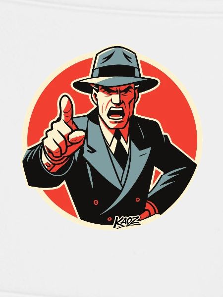 Retro-Noir-Mobster-Typ zeigt auf