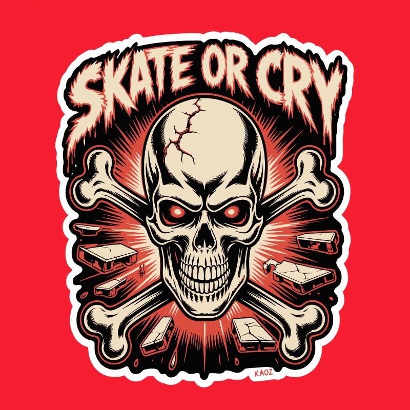 Skate or Cry Skull Tee Design