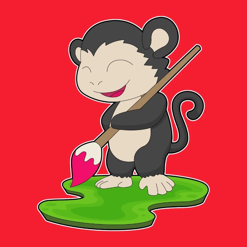 Monkey Painter Brush Painting