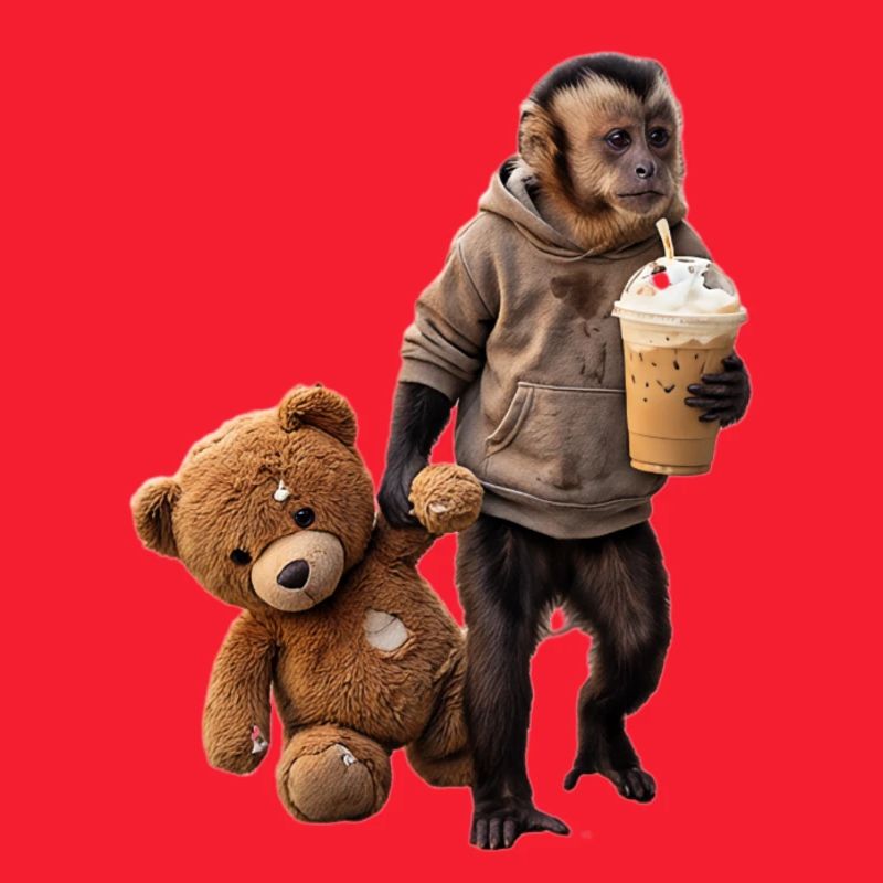 Monkey Teddy Bear Iced Coffee Motif