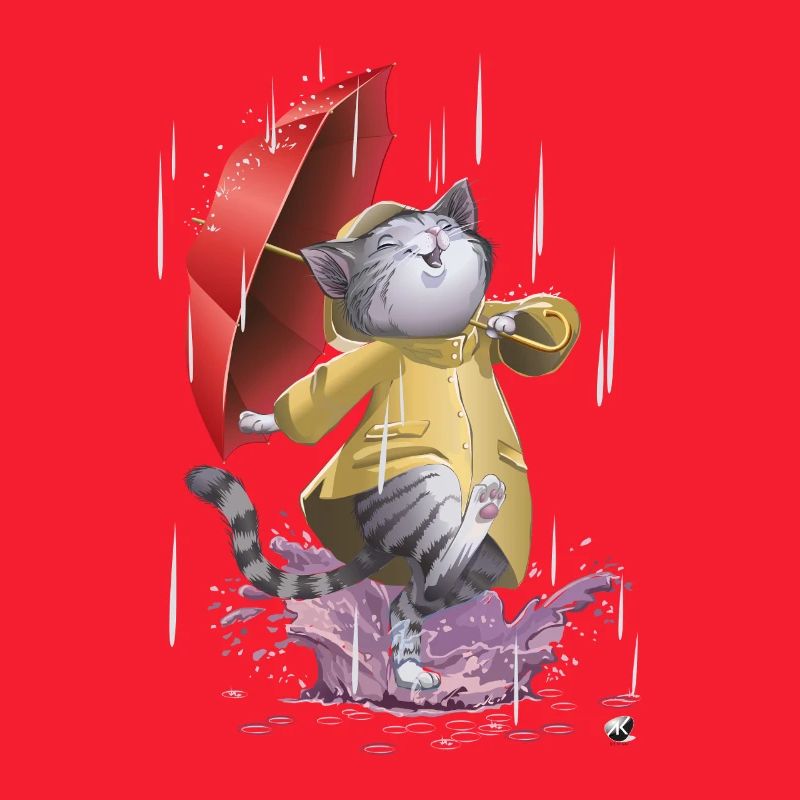 Chat en imperméable et parapluie
